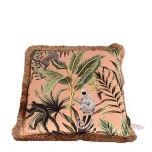 Peach Velvet Throw Pillow Cover with Fringe