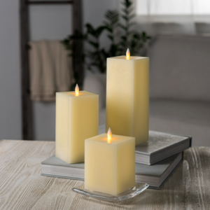 Luxury Lite Square Ivory LED Wax Pillar Candles