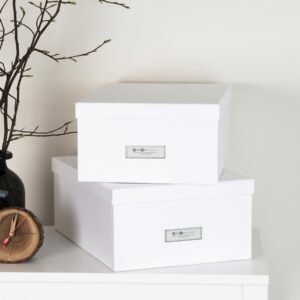 Set Of 2 White Fibreboard Storage Boxes